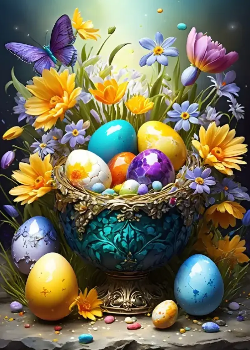 Bluebird Puzzle : Easter Eggs and Flowers (500)
