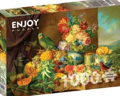 Enjoy : Josef Schuster - Still Life with Fruit, Flowers and a Parrot (1000)