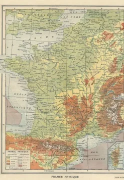 Grafika : Larousse - Map of Physical France, 1925 (1000)