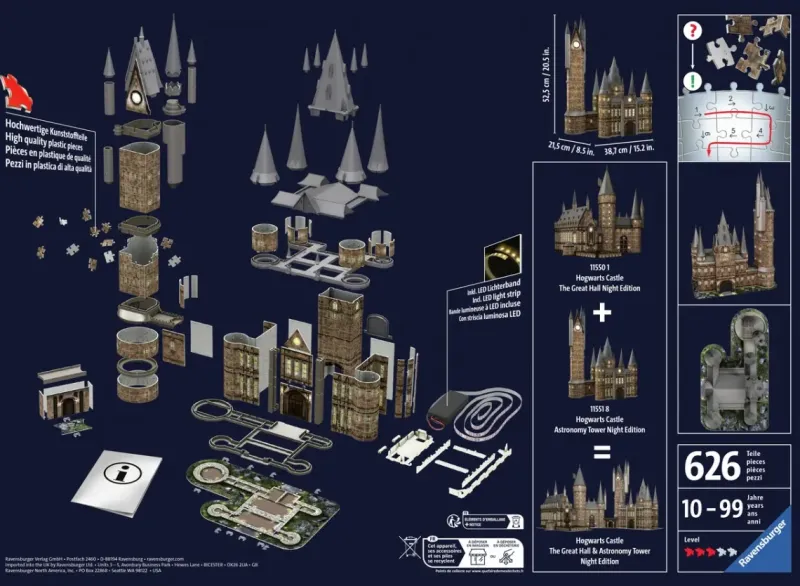 Ravensburger : 3D - Harry Potter, Hogwarts Castle - Astronomy Tower, Night Edition (626)